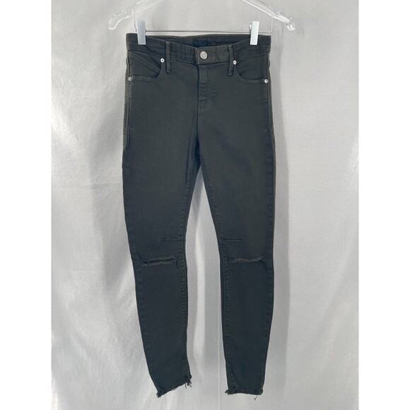 RtA Womens 25 Jeans Ryder Ankle Skinny Crop in Olive Jungle Frayed Hem NWT